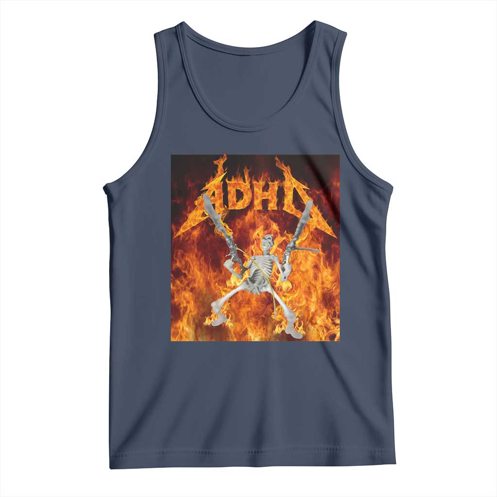 Funny Skeleton ADHD Tank Top Meme Flames Neurodivergent Gen Z TS10 Navy Print Your Wear