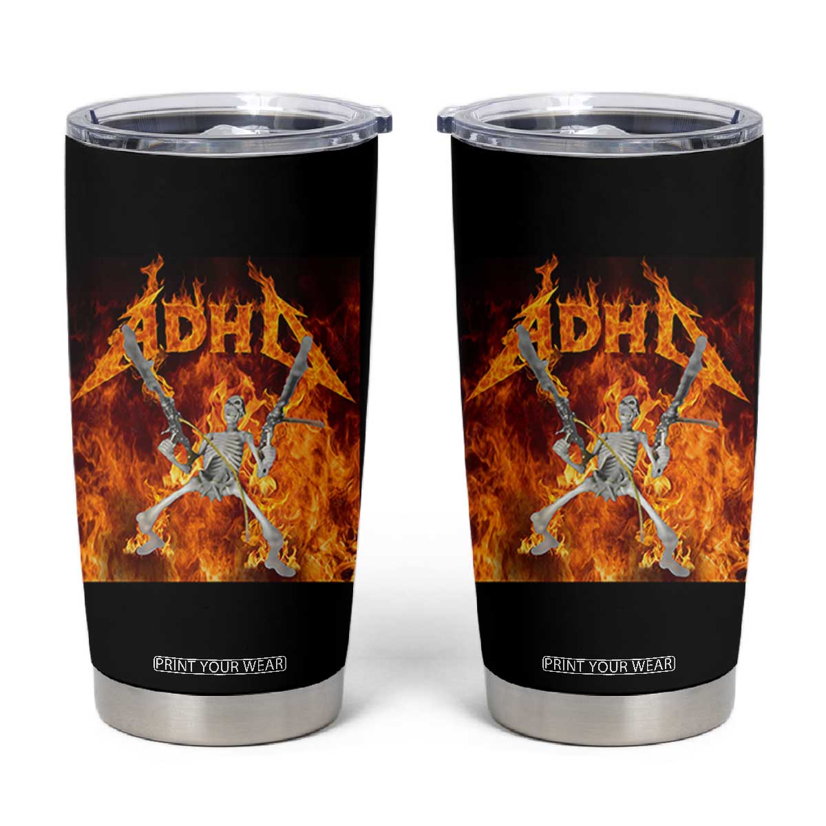 Funny Skeleton ADHD Tumbler Cup Meme Flames Neurodivergent Gen Z TS10 Black Print Your Wear