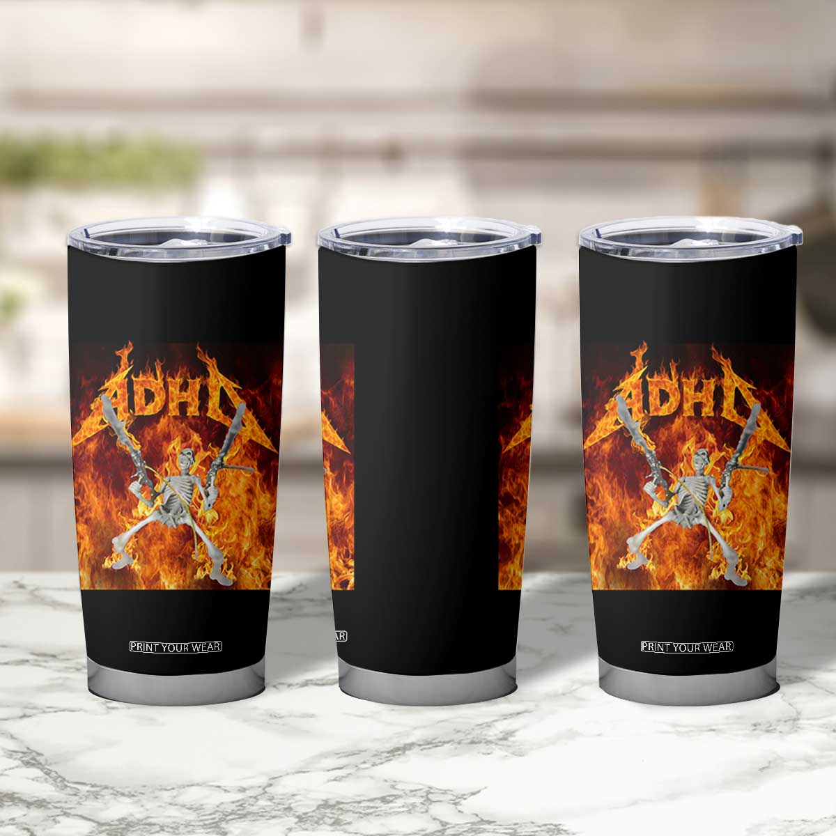 Funny Skeleton ADHD Tumbler Cup Meme Flames Neurodivergent Gen Z TS10 Print Your Wear