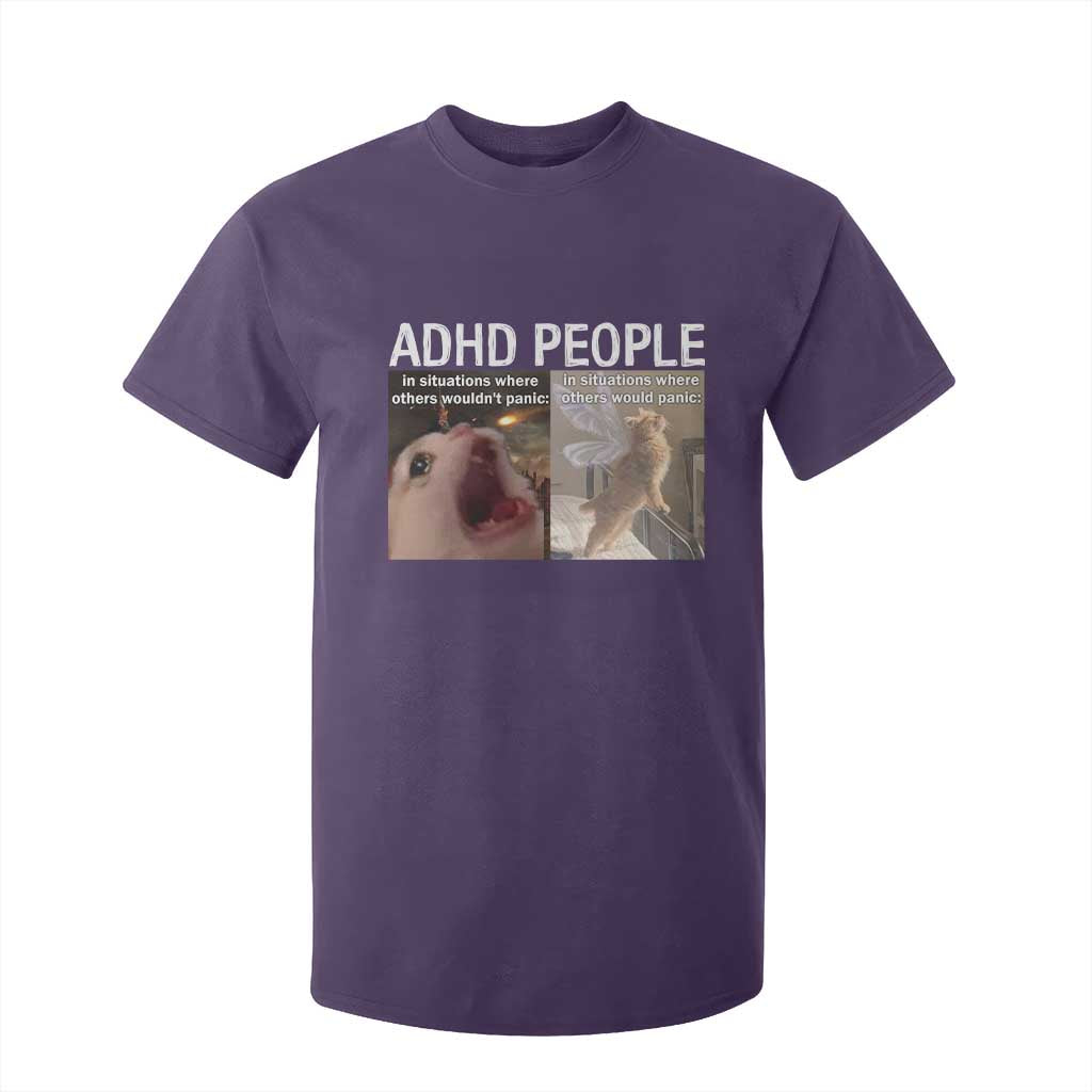 ADHD Cat Meme T Shirt For Kid Funny Panic Cat Mental Health Awareness TS10 Purple Print Your Wear