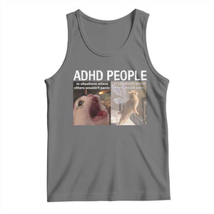 ADHD Cat Meme Tank Top Funny Panic Cat Mental Health Awareness TS10 Black Heather Print Your Wear