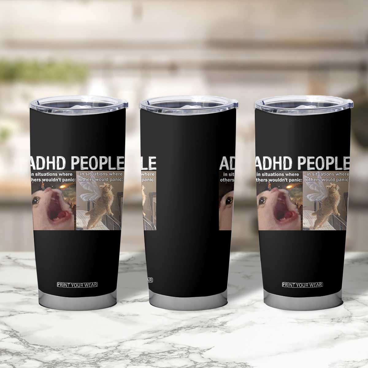 ADHD Cat Meme Tumbler Cup Funny Panic Cat Mental Health Awareness TS10 Print Your Wear