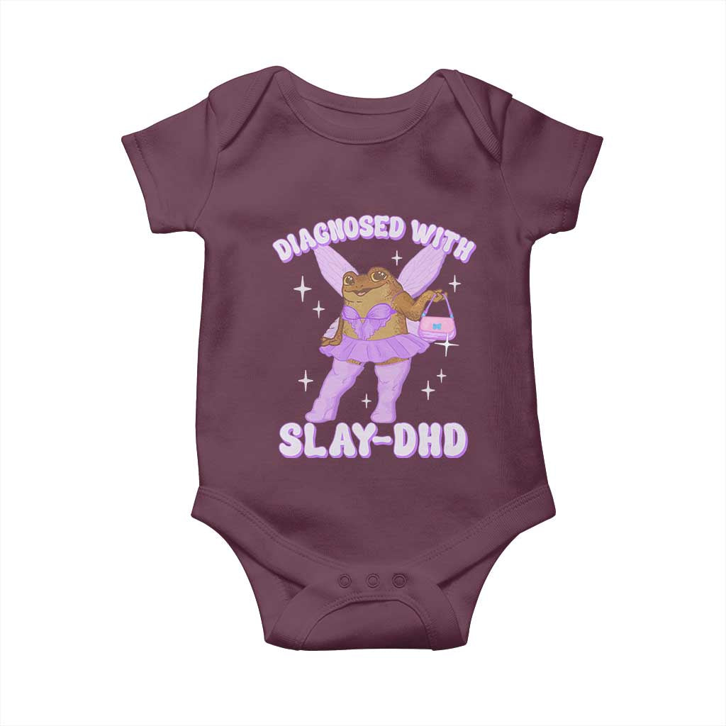 ADHD Meme Baby Onesie Funny Slay DHD Frog Neurodivergent TS10 Maroon Print Your Wear