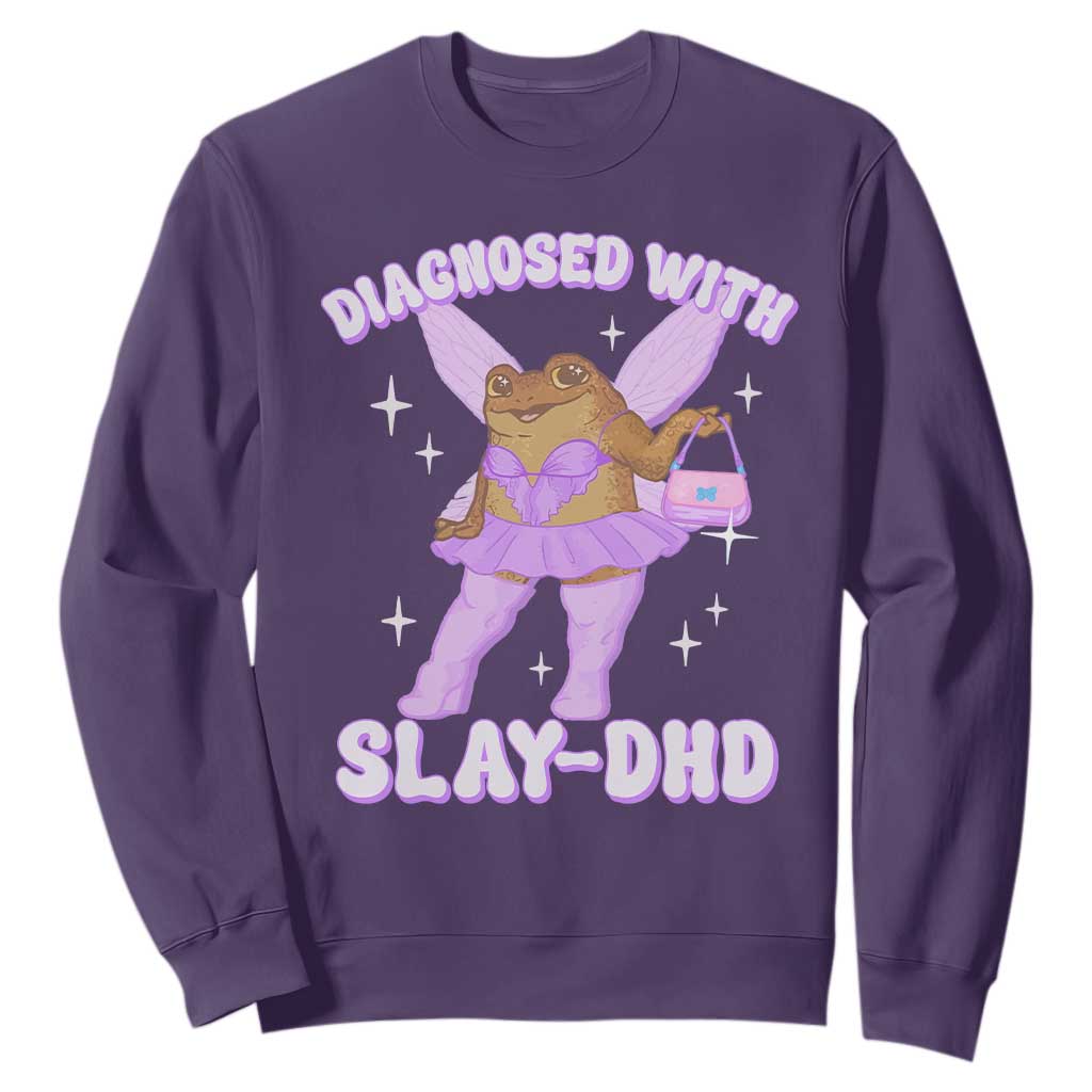 ADHD Meme Sweatshirt Funny Slay DHD Frog Neurodivergent TS10 Purple Print Your Wear