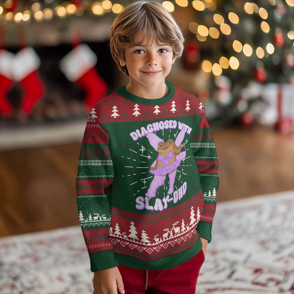 ADHD Meme Knit Sweatshirt Funny Slay DHD Frog Neurodivergent TS10 Christmas Print Your Wear
