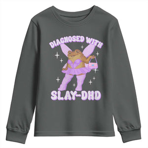 ADHD Meme Youth Sweatshirt Funny Slay DHD Frog Neurodivergent TS10 Dark Heather Print Your Wear