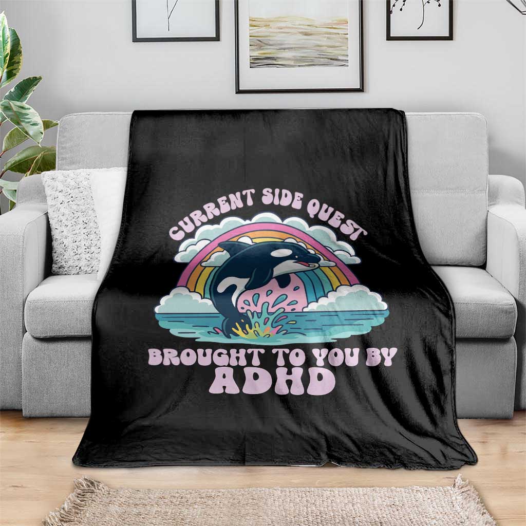 Side Quest ADHD Throw Blanket Funny Neurodivergent Meme TS10 Print Your Wear