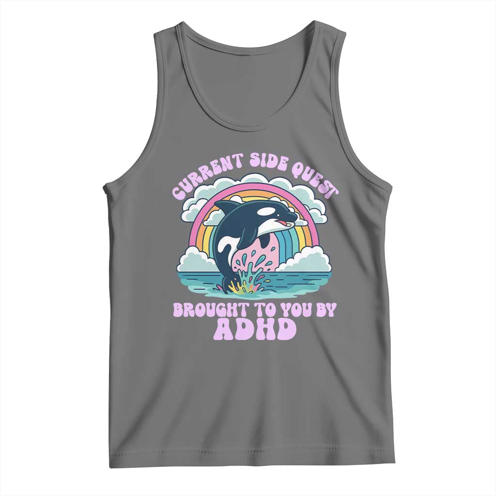 Side Quest ADHD Tank Top Funny Neurodivergent Meme TS10 Black Heather Print Your Wear