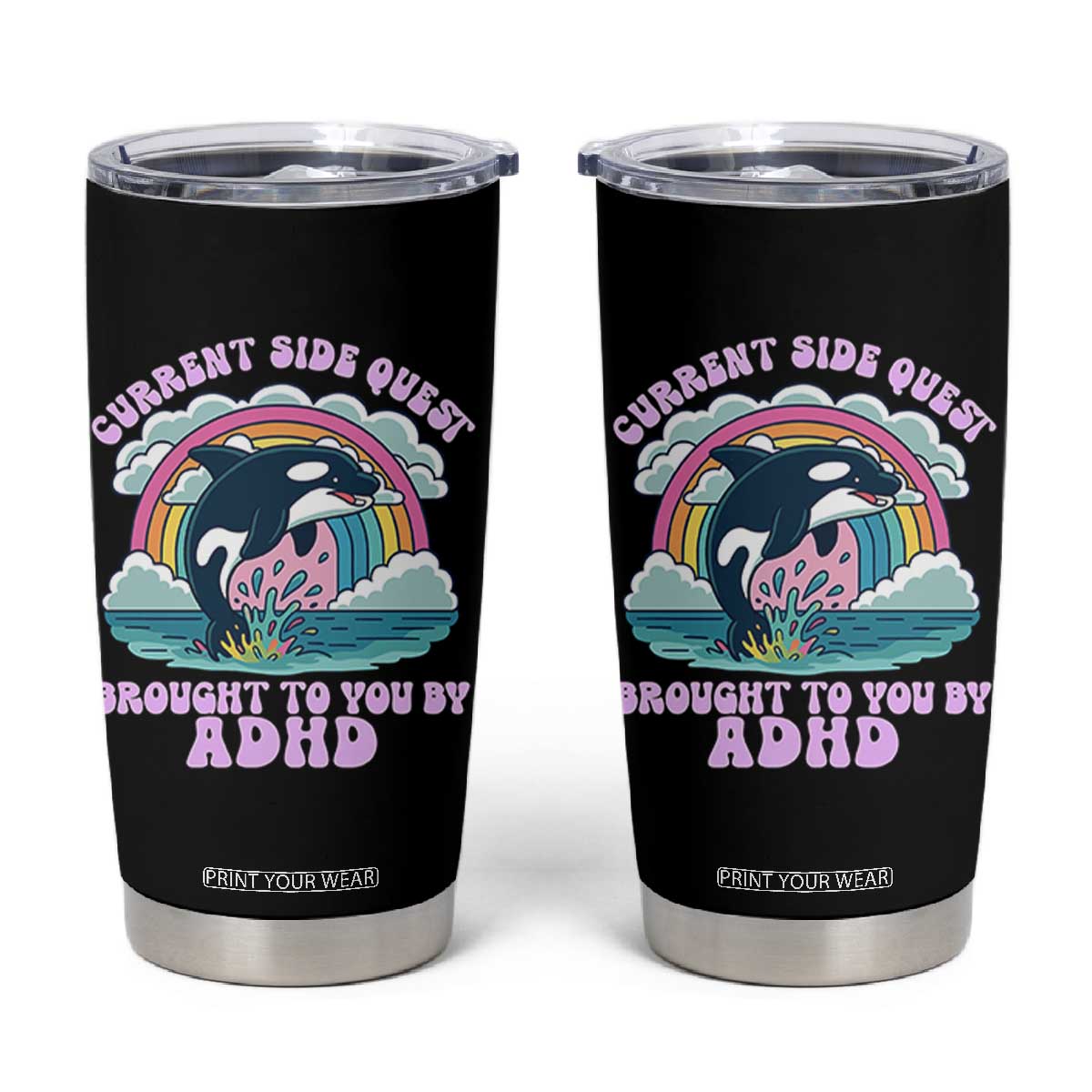 Side Quest ADHD Tumbler Cup Funny Neurodivergent Meme TS10 Black Print Your Wear