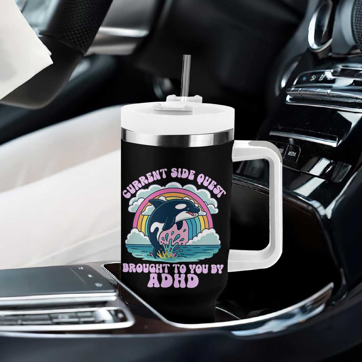 Side Quest ADHD Tumbler With Handle Funny Neurodivergent Meme TS10 Print Your Wear