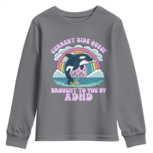 Side Quest ADHD Youth Sweatshirt Funny Neurodivergent Meme TS10 Charcoal Print Your Wear