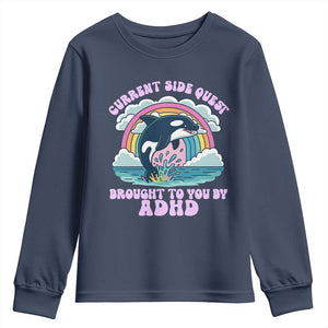 Side Quest ADHD Youth Sweatshirt Funny Neurodivergent Meme TS10 Navy Print Your Wear