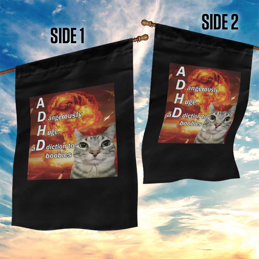 ADHD Cat Meme Garden Flag Funny Kitty Flames Neurodivergent Gen Z TS10 Print Your Wear
