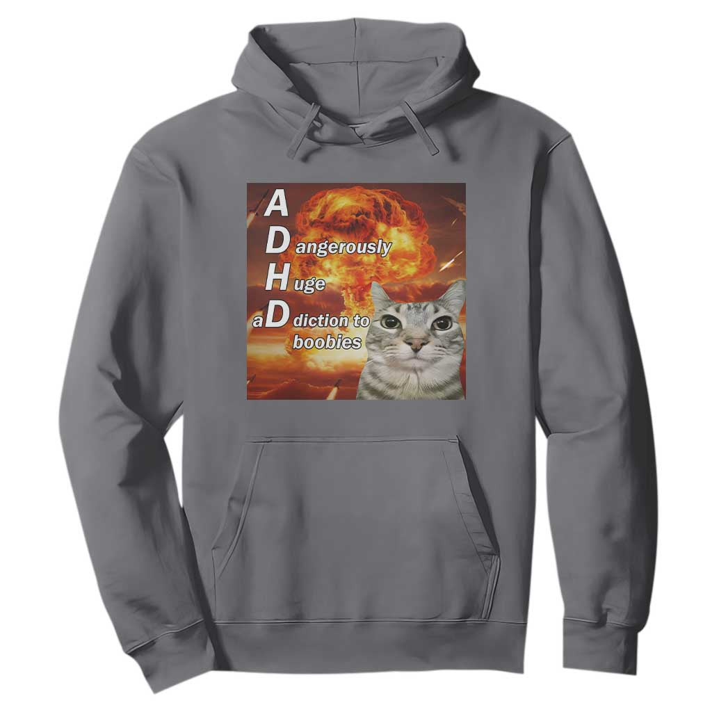 ADHD Cat Meme Hoodie Funny Kitty Flames Neurodivergent Gen Z TS10 Charcoal Print Your Wear