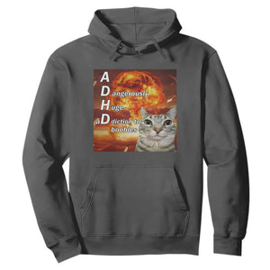 ADHD Cat Meme Hoodie Funny Kitty Flames Neurodivergent Gen Z TS10 Dark Heather Print Your Wear