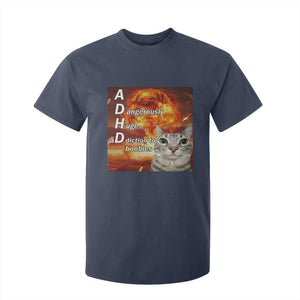 ADHD Cat Meme T Shirt For Kid Funny Kitty Flames Neurodivergent Gen Z TS10 Navy Print Your Wear