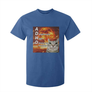 ADHD Cat Meme T Shirt For Kid Funny Kitty Flames Neurodivergent Gen Z TS10 Royal Blue Print Your Wear