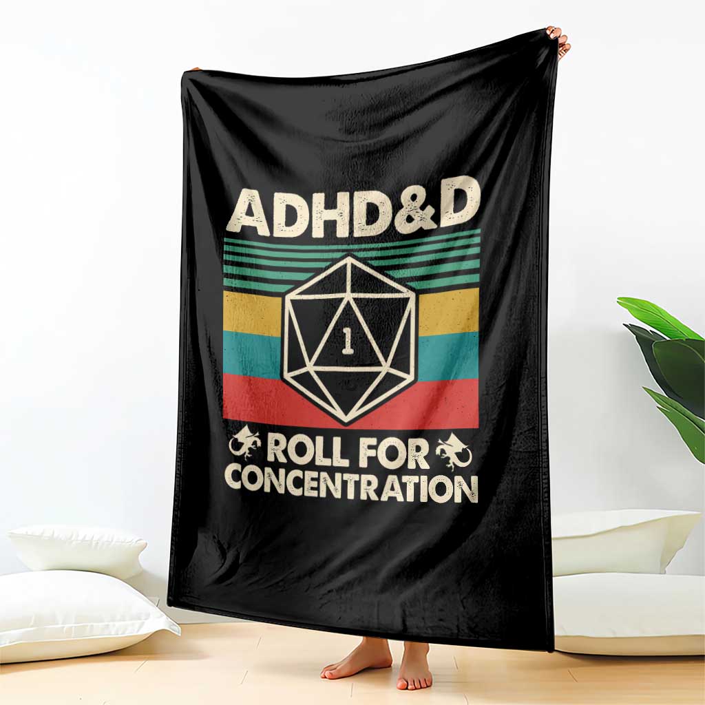 ADHD&D Roll for Concentration Throw Blanket Retro 90s ADHD Roll For Concentration Funny Gamer TS10 Print Your Wear
