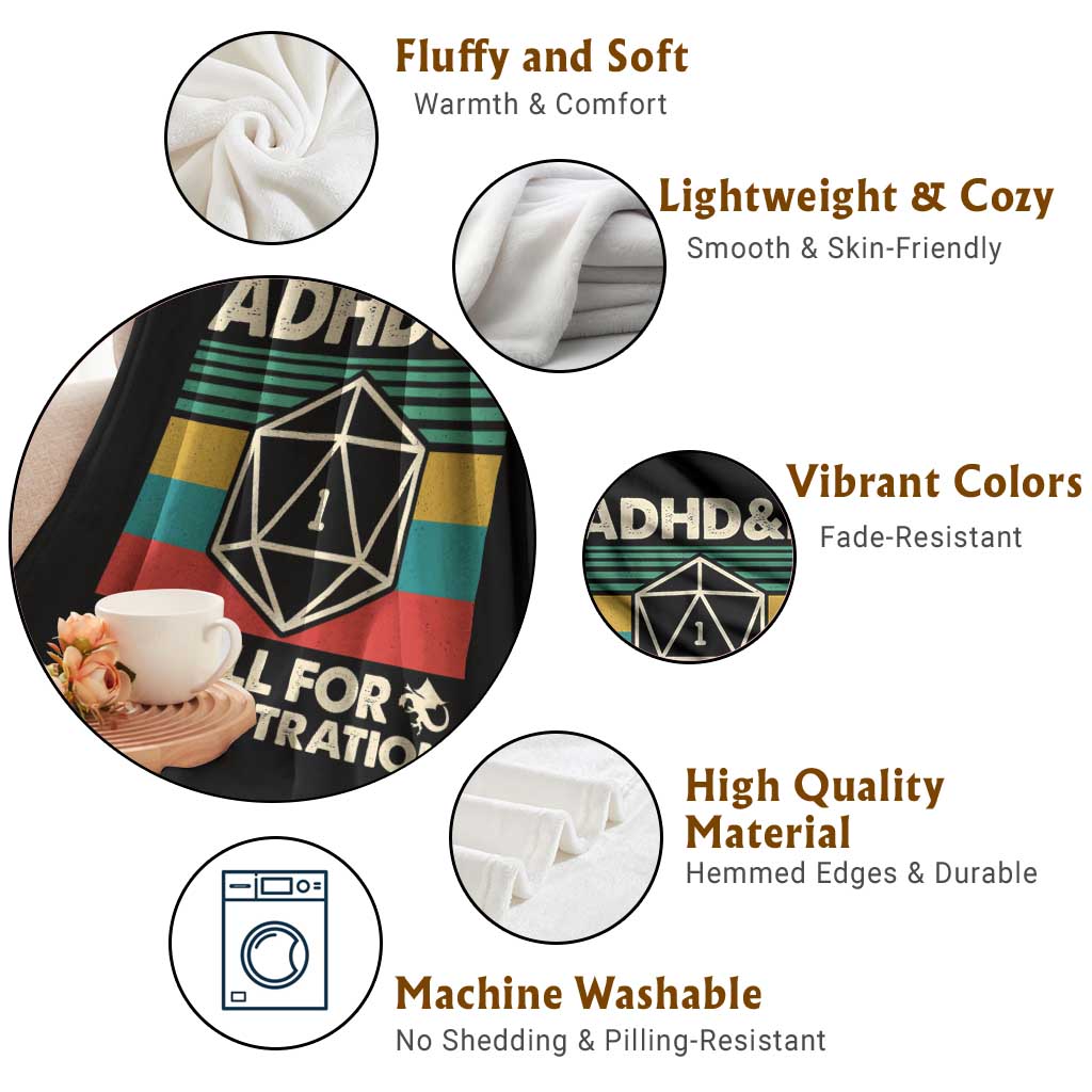 ADHD&D Roll for Concentration Throw Blanket Retro 90s ADHD Roll For Concentration Funny Gamer TS10 Print Your Wear