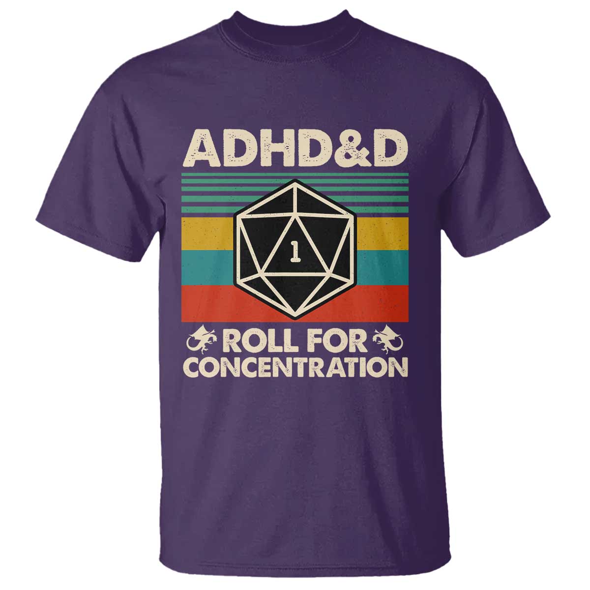 ADHD&D Roll for Concentration T Shirt Retro 90s ADHD Roll For Concentration Funny Gamer TS10 Purple Print Your Wear