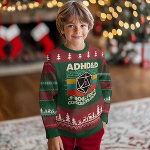 ADHD&D Roll for Concentration Knit Sweatshirt Retro 90s ADHD Roll For Concentration Funny Gamer TS10 Christmas Print Your Wear