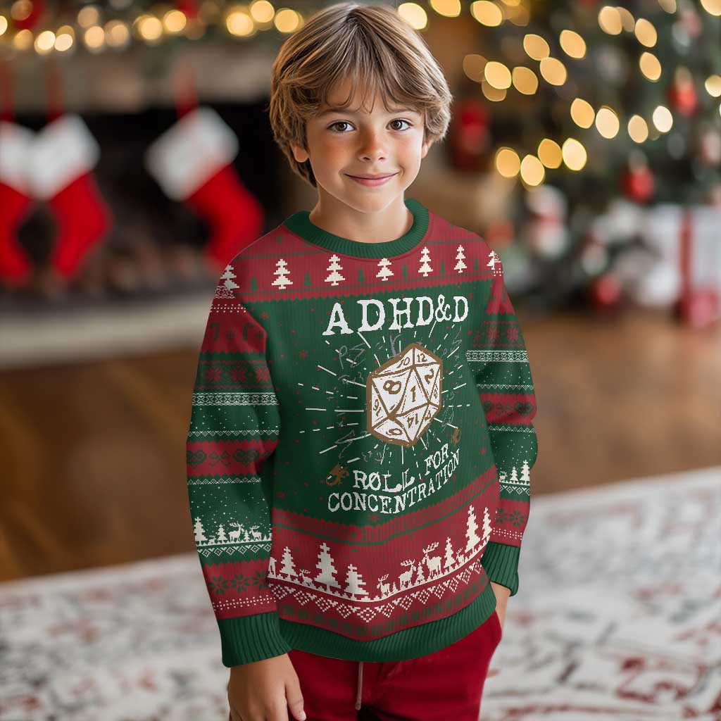 ADHD&D Roll for Concentration Knit Sweatshirt ADHD Roll For Concentration Funny Gamer TS10 Christmas Print Your Wear