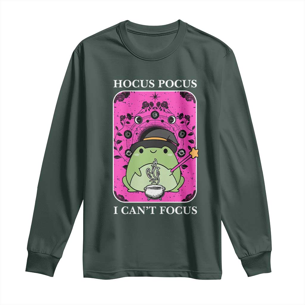 ADHD Meme Long Sleeve Shirt Neurodivergent Wizard Frog I Cant Focus TS10 Dark Forest Green Print Your Wear