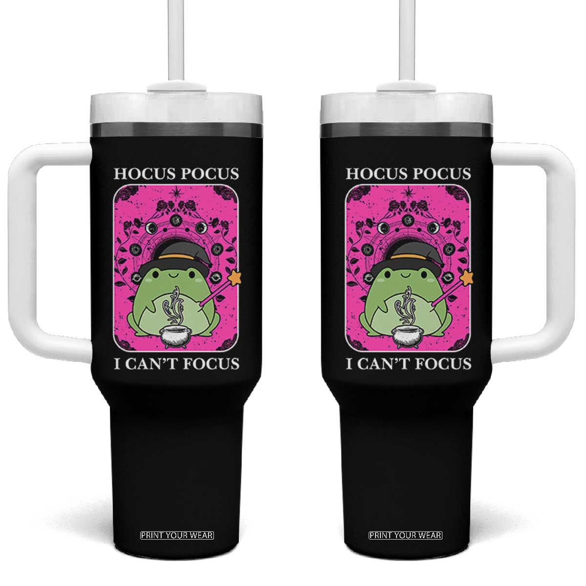 ADHD Meme Tumbler With Handle Neurodivergent Wizard Frog I Cant Focus TS10 One Size: 40 oz Black Print Your Wear