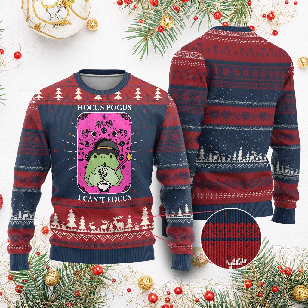ADHD Meme Knit Sweatshirt Neurodivergent Wizard Frog I Cant Focus TS10 Burgundy Print Your Wear