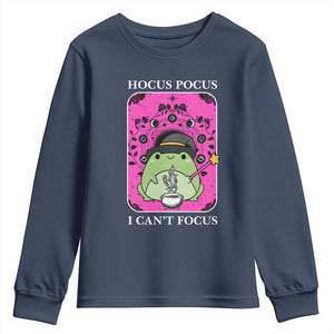 ADHD Meme Youth Sweatshirt Neurodivergent Wizard Frog I Cant Focus TS10 Navy Print Your Wear