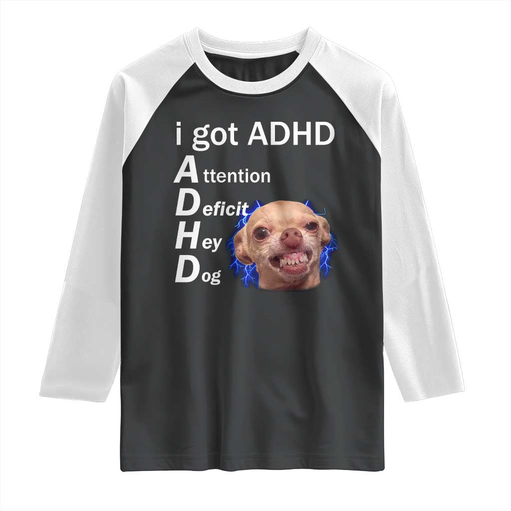 Funny ADHD Dog Meme Raglan Shirt Attention Deficit Hey Dog Humor Lovers TS10 Black White Print Your Wear