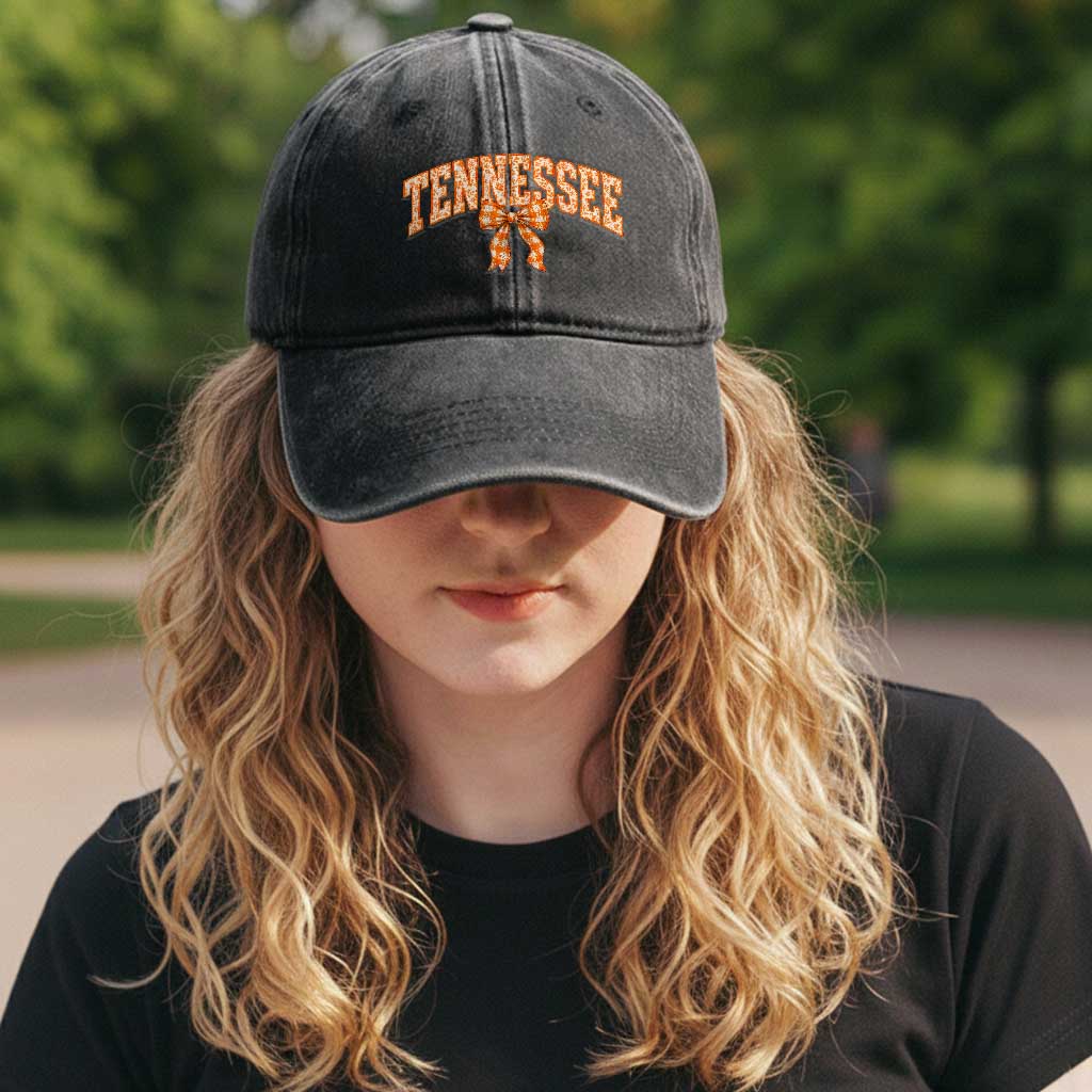 Vintage Tennessee Washed Cotton Baseball Cap Retro Classic TN Orange Print Retro