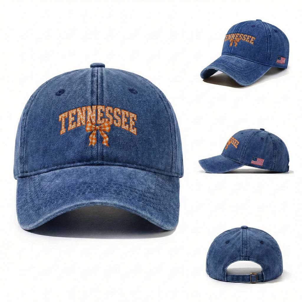 Vintage Tennessee Washed Cotton Baseball Cap Retro Classic TN Orange Print Retro