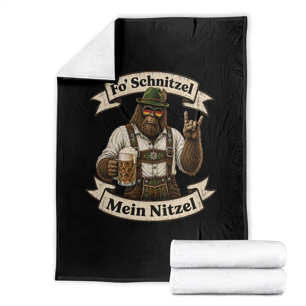 Fo Schnitzel Mein Nitzel Bigfoot Rock On Oktoberfest Throw Blanket Lederhosen Funny German Prost Beer