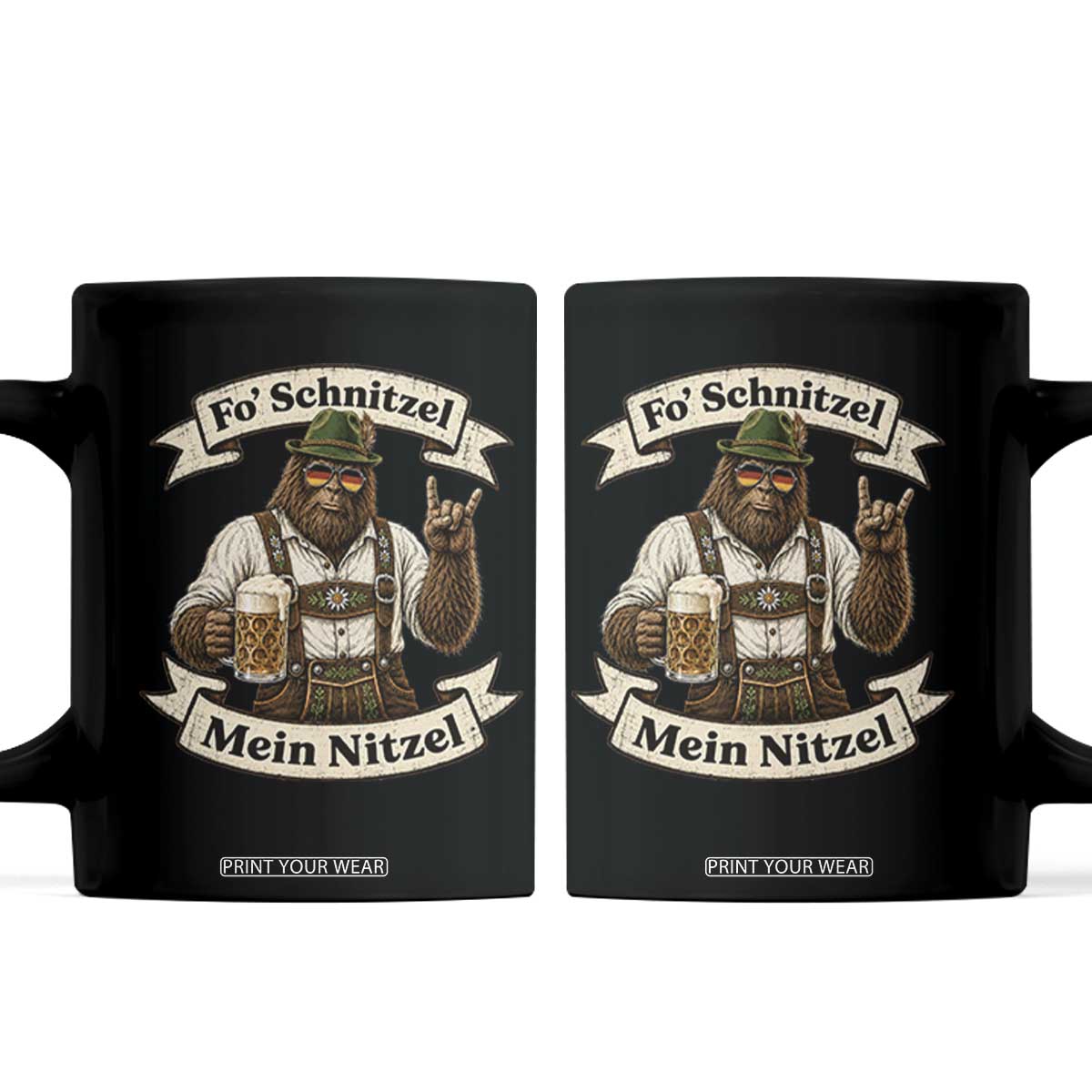 Fo Schnitzel Mein Nitzel Bigfoot Rock On Oktoberfest Coffee Mug Lederhosen Funny German Prost Beer
