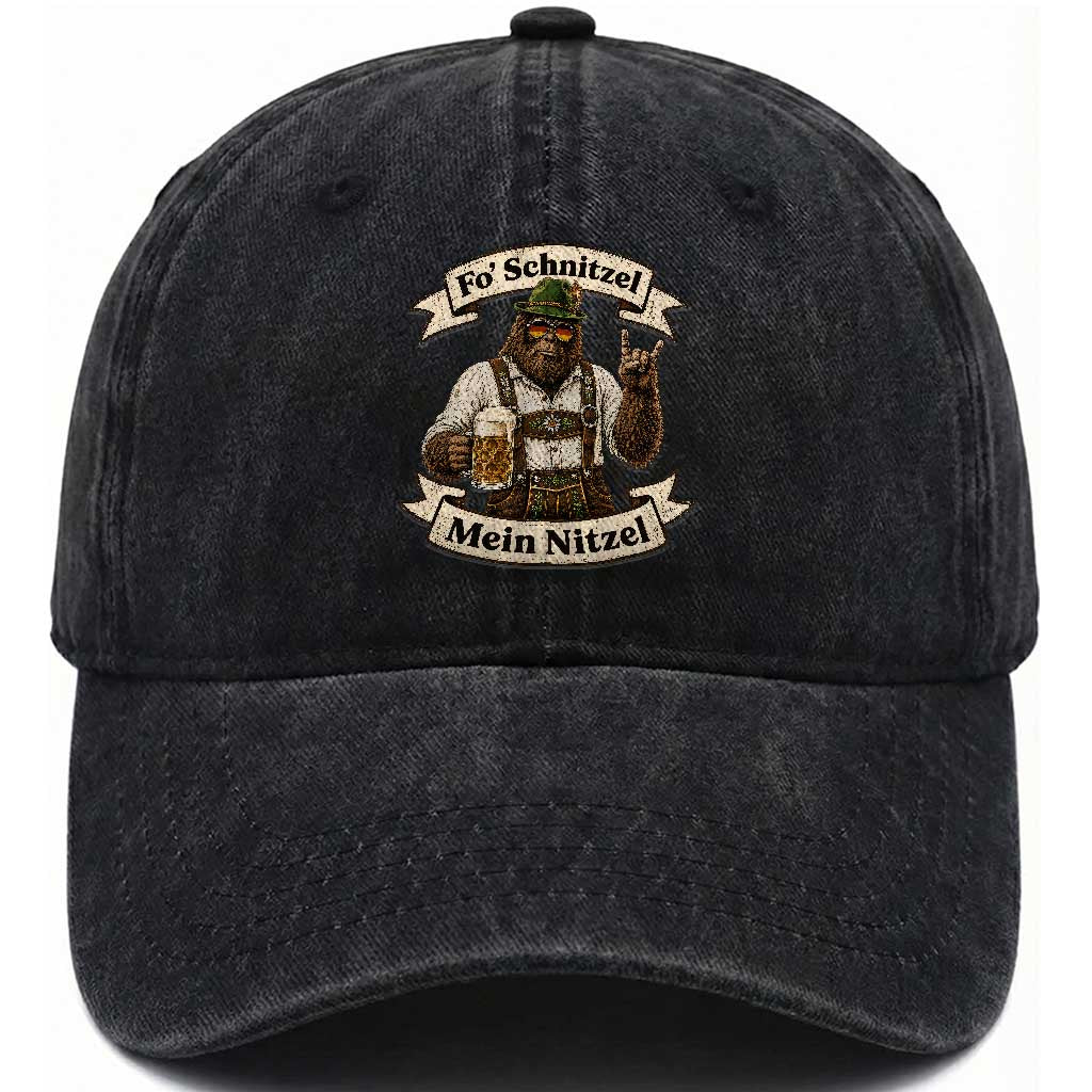 Fo Schnitzel Mein Nitzel Bigfoot Rock On Oktoberfest Washed Cotton Baseball Cap Lederhosen Funny German Prost Beer