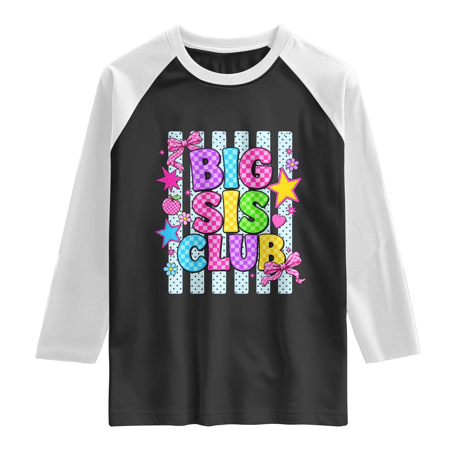 Striped Big Sister Club Raglan Shirt Coquette Bow Colorful Striped Polka Dot Promoted To Big Sister