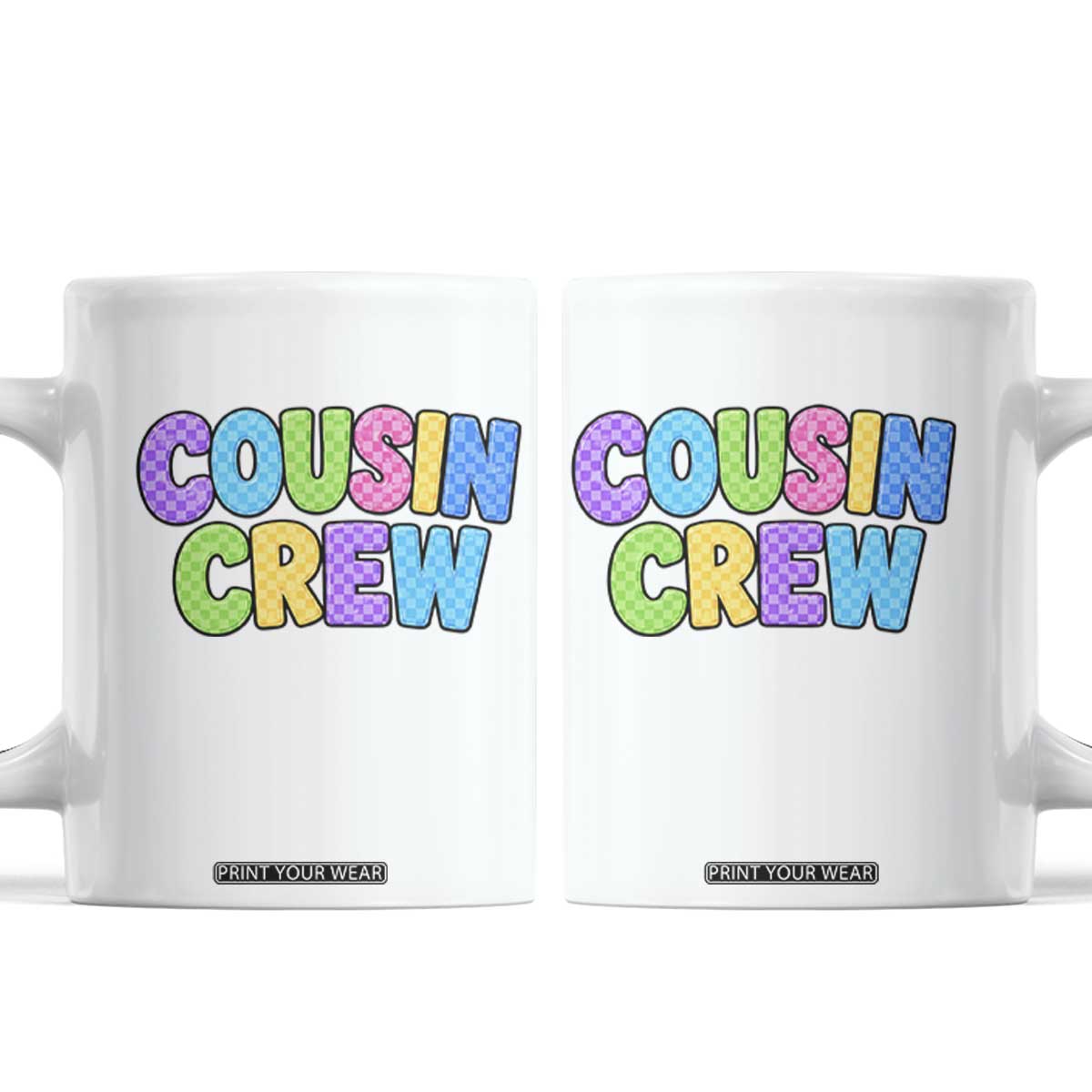 Cousin Crew Coffee Mug Sibling Matching Family Trip Reunion Colorful Checkered Graphic