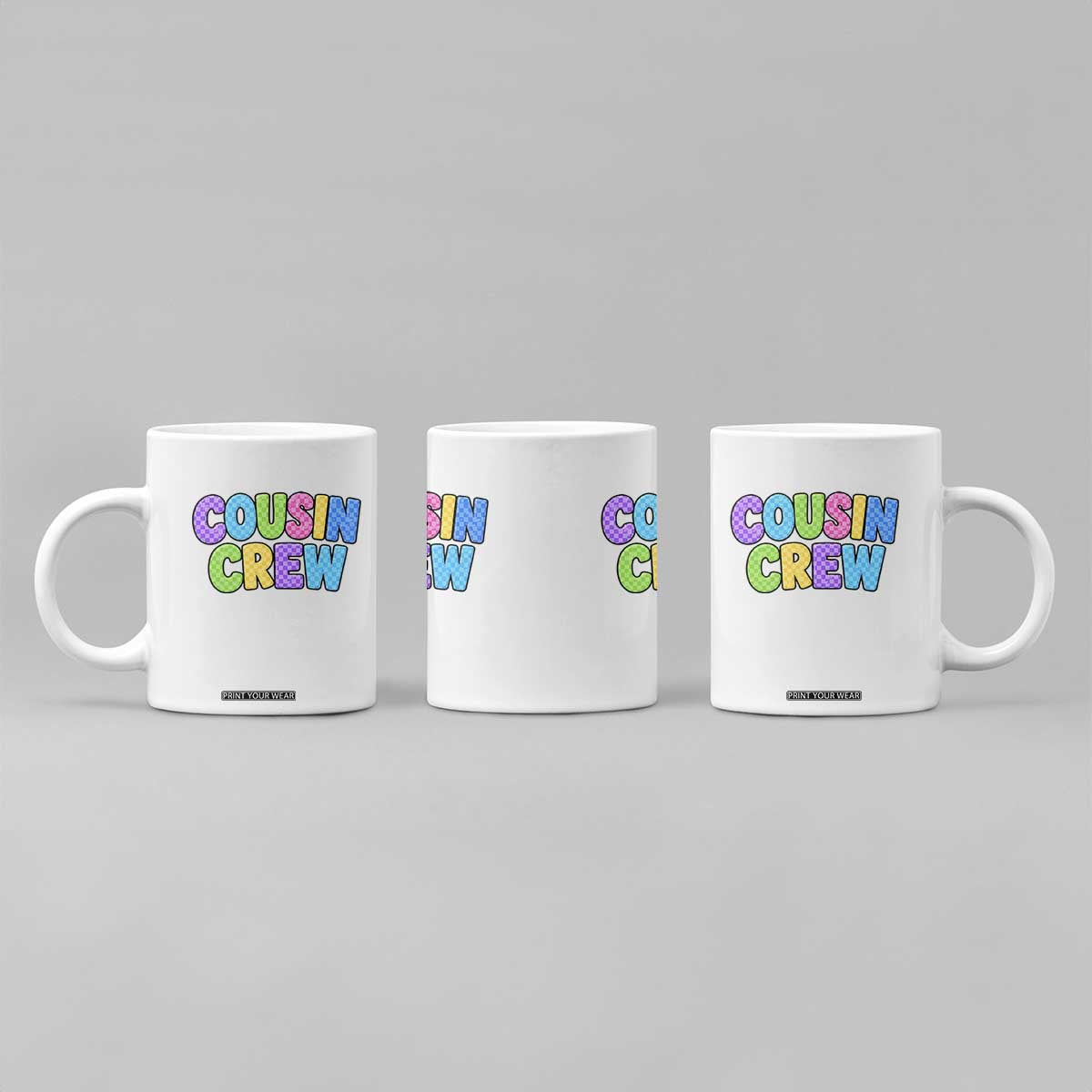 Cousin Crew Coffee Mug Sibling Matching Family Trip Reunion Colorful Checkered Graphic
