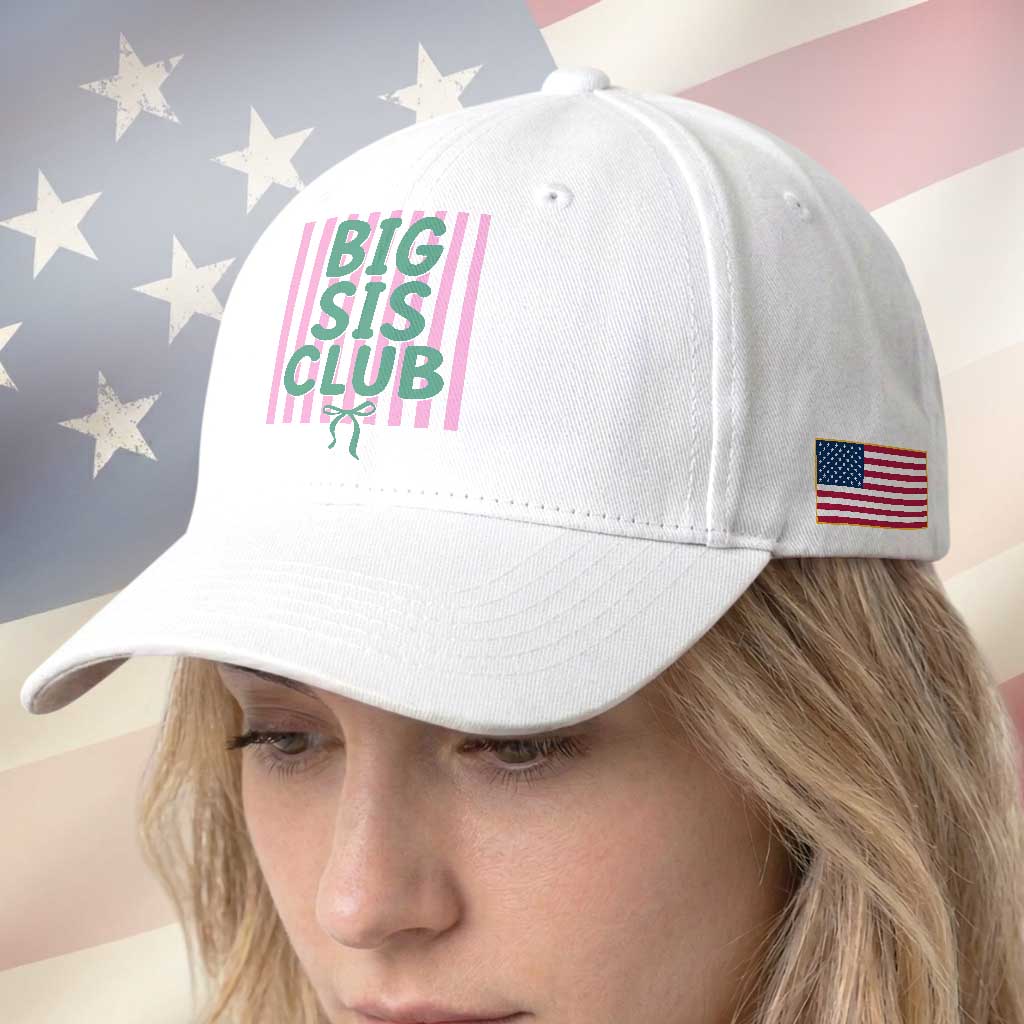 Striped Big Sister Club Baseball Cap Matching Sibling Pregnancy Reveal Gift