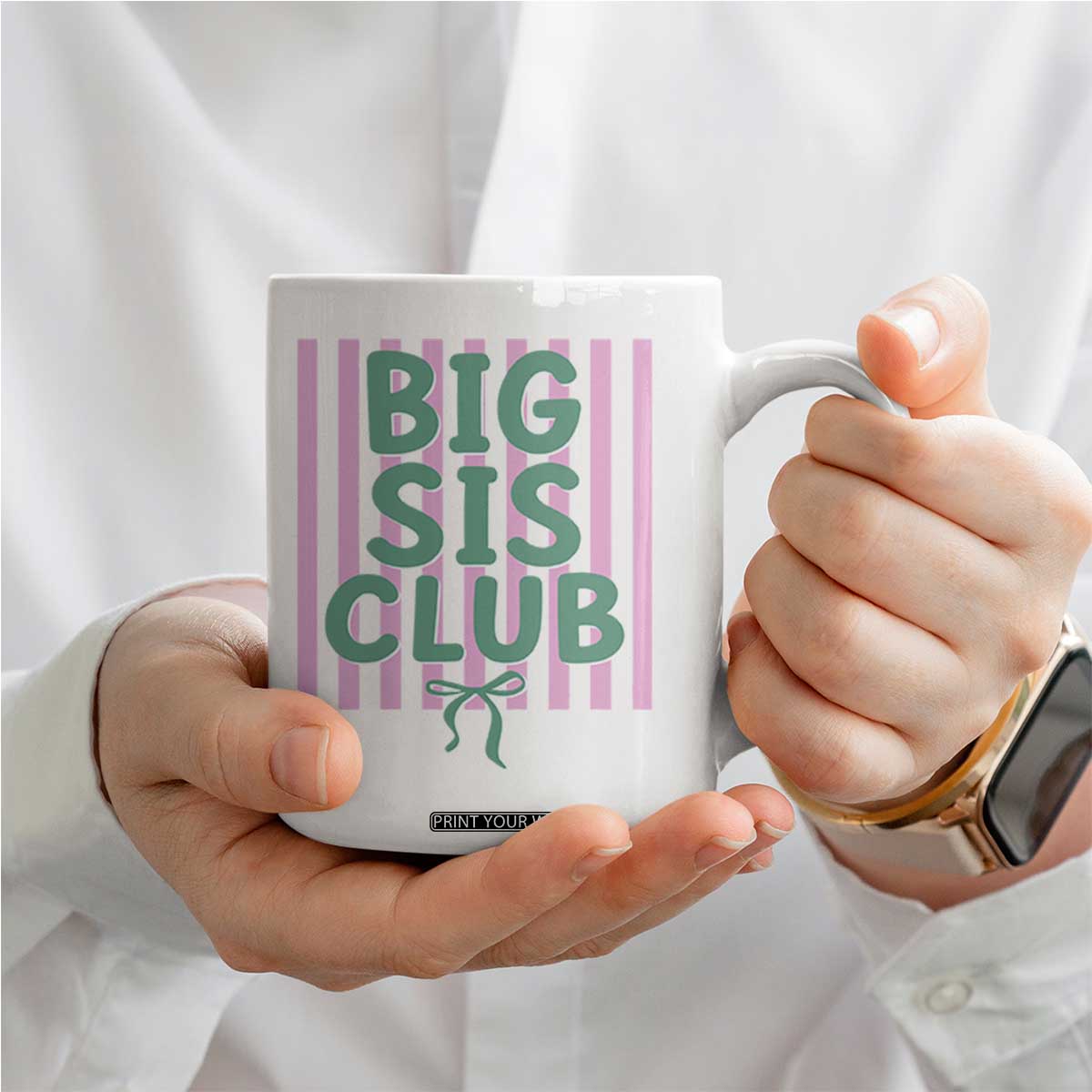 Striped Big Sister Club Coffee Mug Matching Sibling Pregnancy Reveal Gift