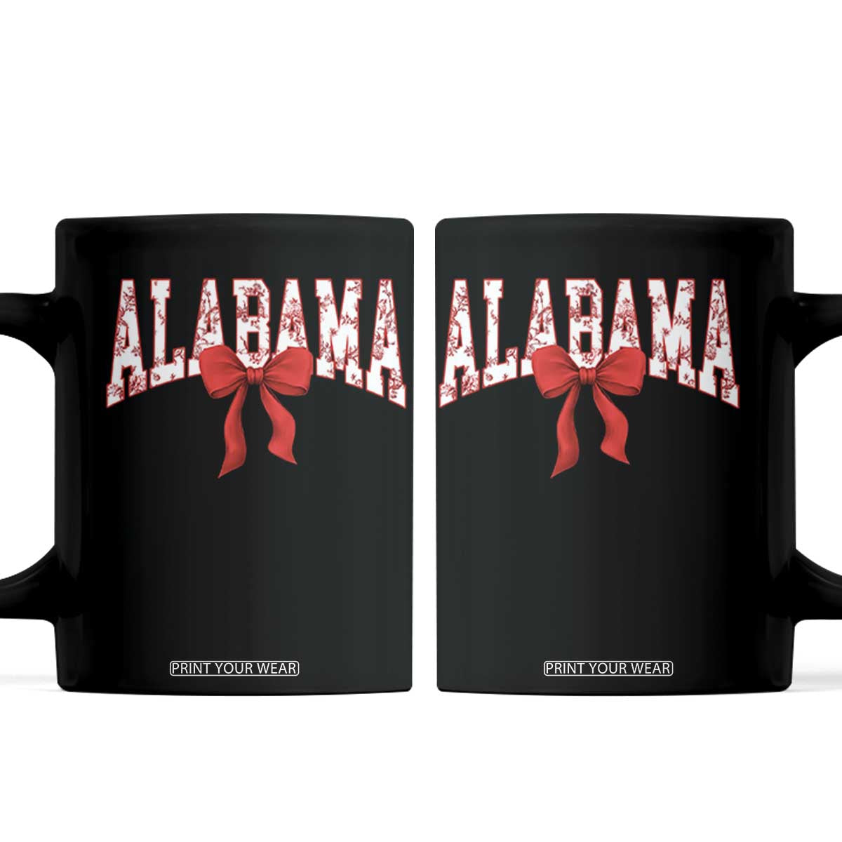 Alabama Red Coquette Bow Vintage Toile De Jouy Floral State Pride Graphic Coffee Mug