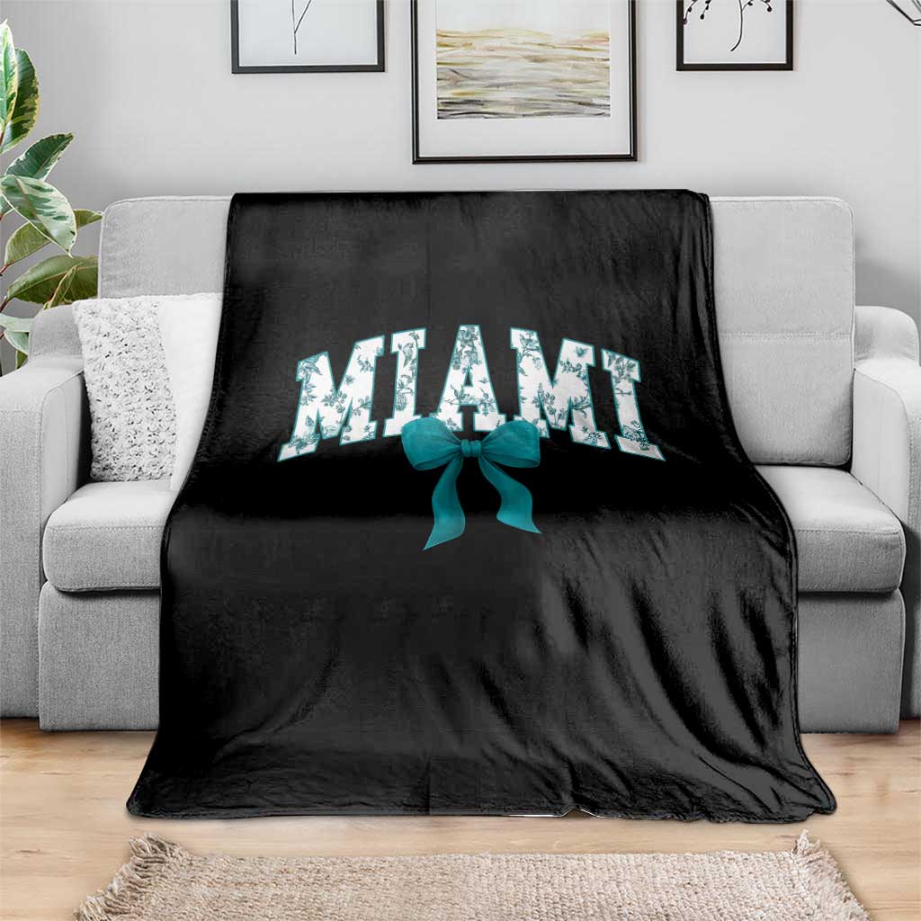 Miami Coquette Bow Throw Blanket Florida FL Retro Throwback Design Print Vintage Sport Fan Graphic