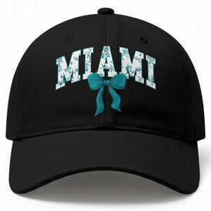 Miami Coquette Bow Baseball Cap Florida FL Retro Throwback Design Print Vintage Sport Fan Graphic