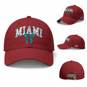 Miami Coquette Bow Baseball Cap Florida FL Retro Throwback Design Print Vintage Sport Fan Graphic