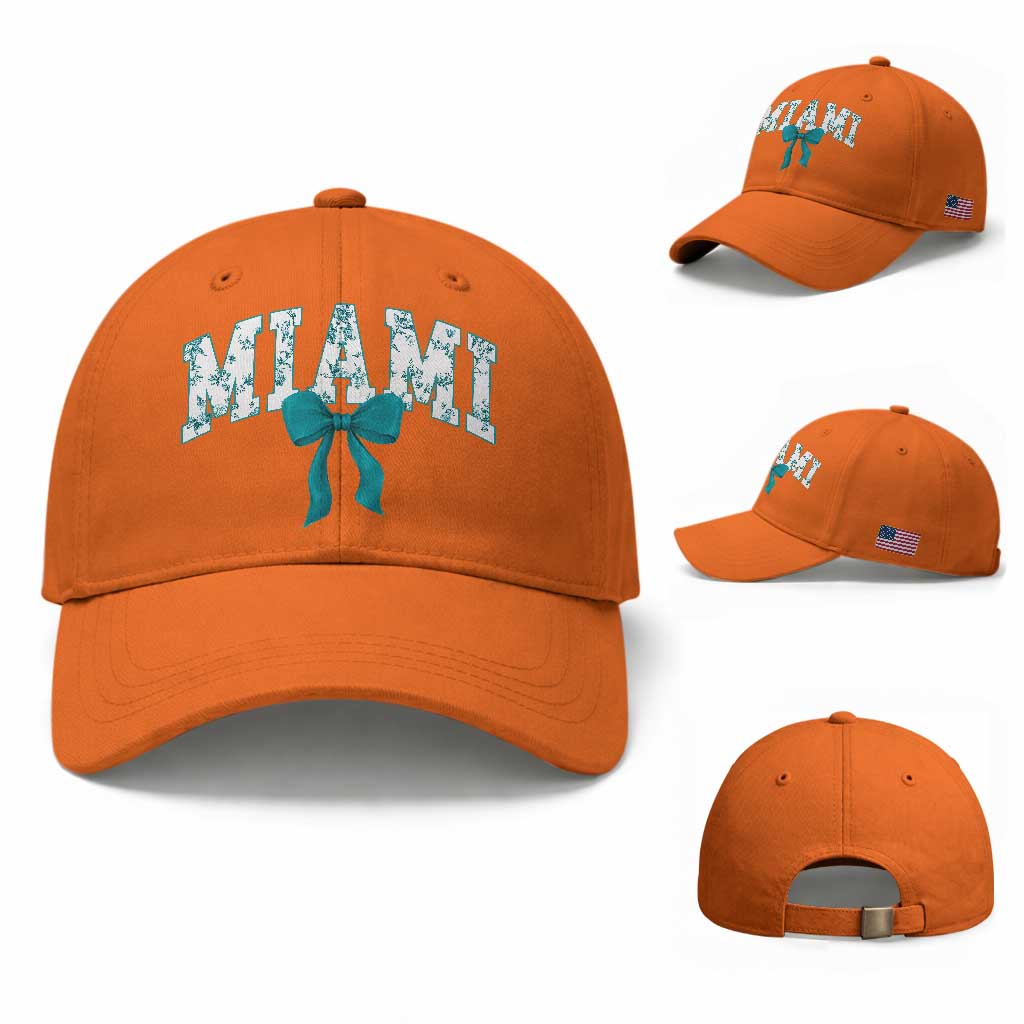 Miami Coquette Bow Baseball Cap Florida FL Retro Throwback Design Print Vintage Sport Fan Graphic