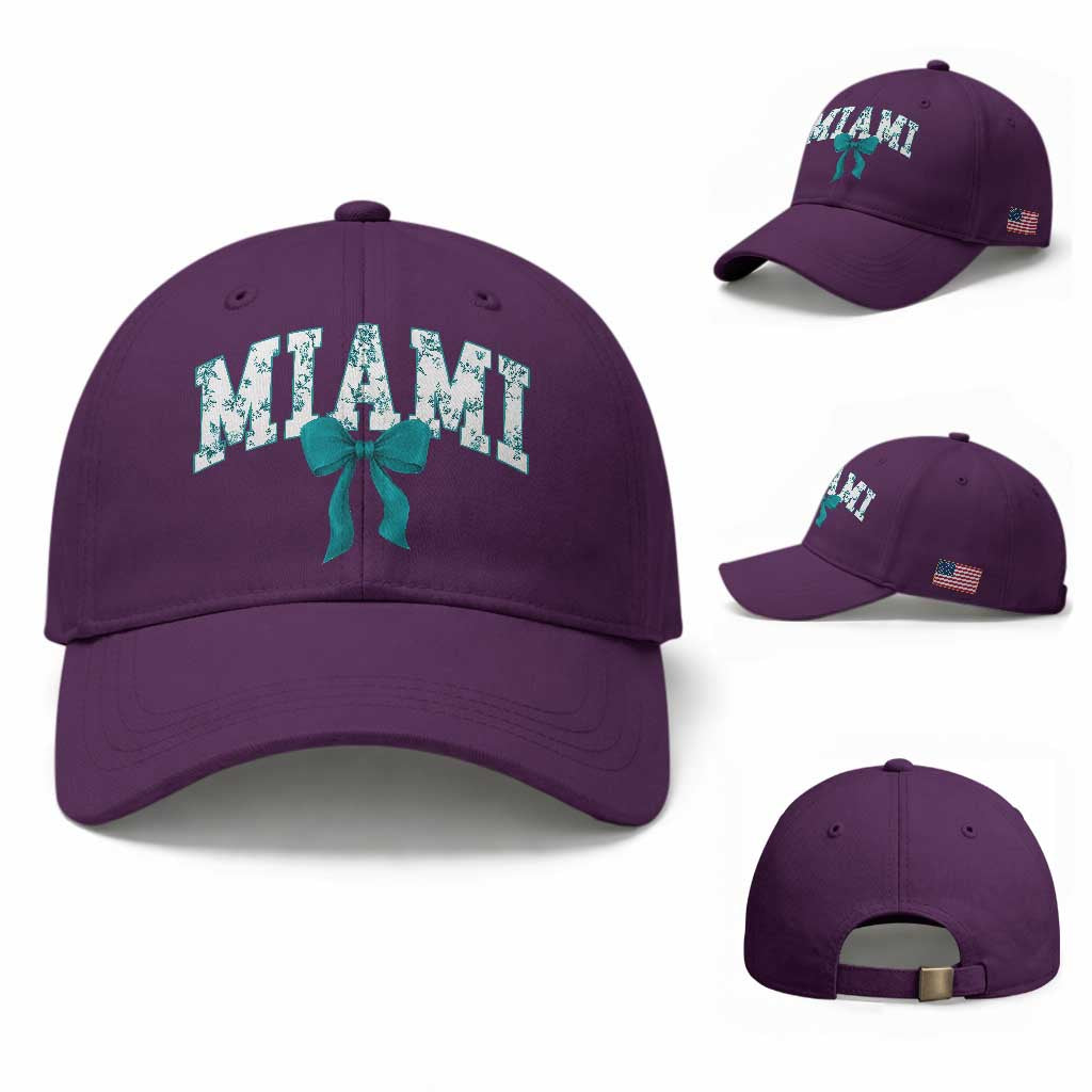 Miami Coquette Bow Baseball Cap Florida FL Retro Throwback Design Print Vintage Sport Fan Graphic