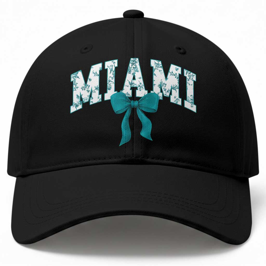 Miami Coquette Bow Baseball Cap Florida FL Retro Throwback Design Print Vintage Sport Fan Graphic