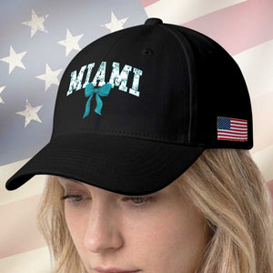 Miami Coquette Bow Baseball Cap Florida FL Retro Throwback Design Print Vintage Sport Fan Graphic