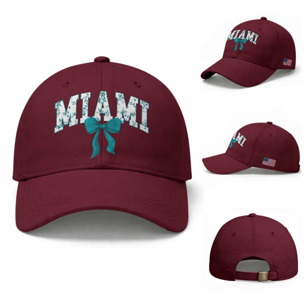 Miami Coquette Bow Baseball Cap Florida FL Retro Throwback Design Print Vintage Sport Fan Graphic